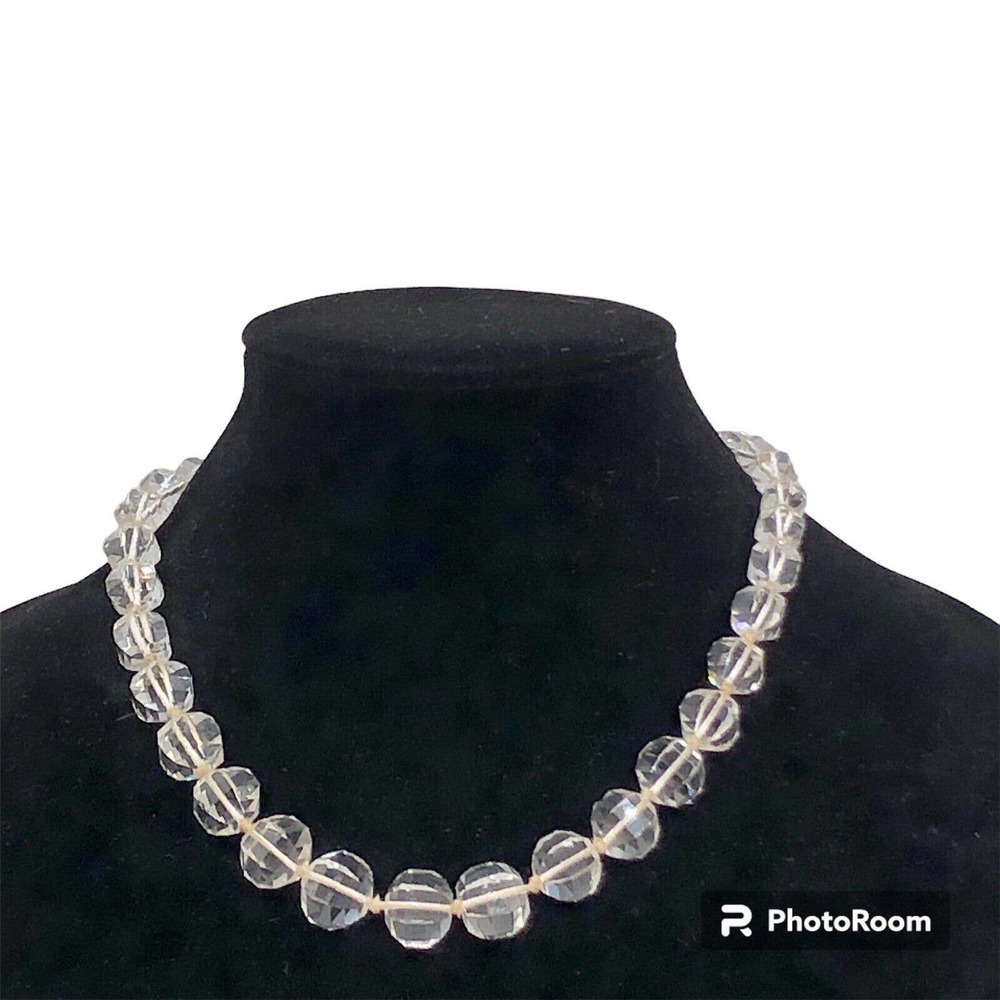 14k Antique Vintage Art Deco Graduating Rock Crystal Faceted necklace 5-14mm 64g